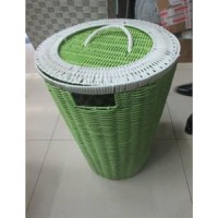  Round Waste Basket with Lid, Honey Brown